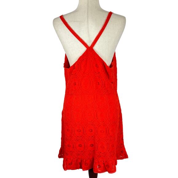 BETSEY JOHNSON EYELET V-NECK SLEEVELESS MINI DRESS IN SPICY ORANGE SIZE LARGE - Picture 2 of 16